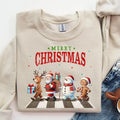 Santa Claus and Reindeer Road Sweatshirt, Merry Christmas Sweater, Reindeer and Santa Walking Sweatshirt, Cute Holiday...