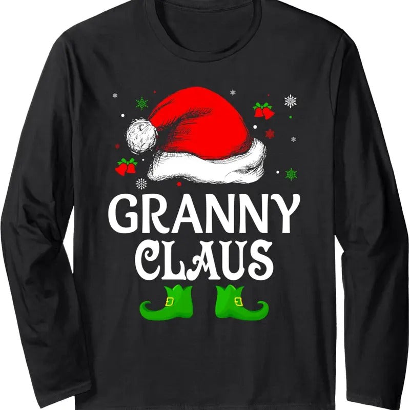 Santa Hat Granny Claus Elf Funny Ugly Christmas Sweater Long Sleeve T-Shirt Hoodie, Sweatshirt | GrindPrints.com