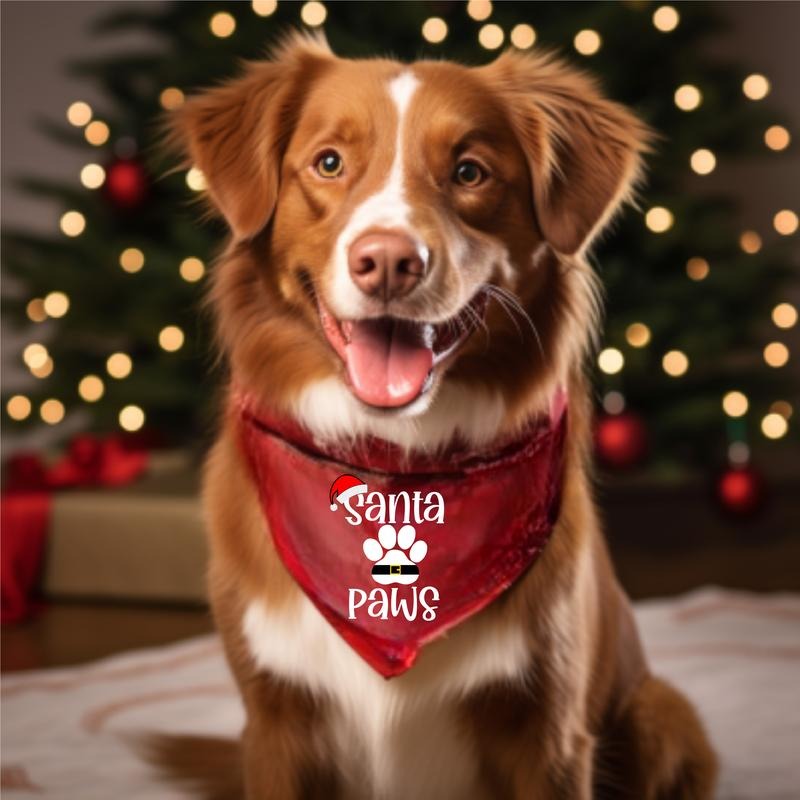 Santa Paws Bandana, Christmas Dog Bandana, Dog Mom Gift Xmas Neck Scarf, Pet Owner Holiday Bandana, Festive Dog Bandana,...