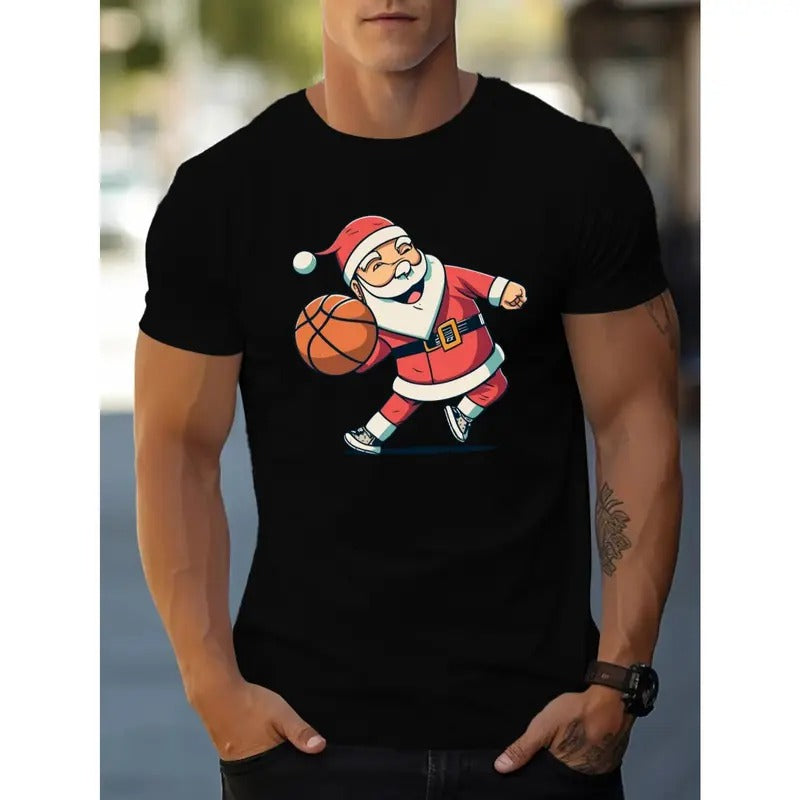 Santa Playing Basketball Print Men's Short Sleeve T-shirt Summer T-shirt Top Made in USA Hoodie, Sweatshirt | GrindPrints.com