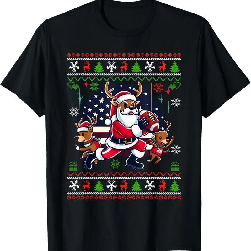Santa Reindeer Play American Football Ugly Christmas Sweater T-Shirt Hoodie, Sweatshirt | GrindPrints.com