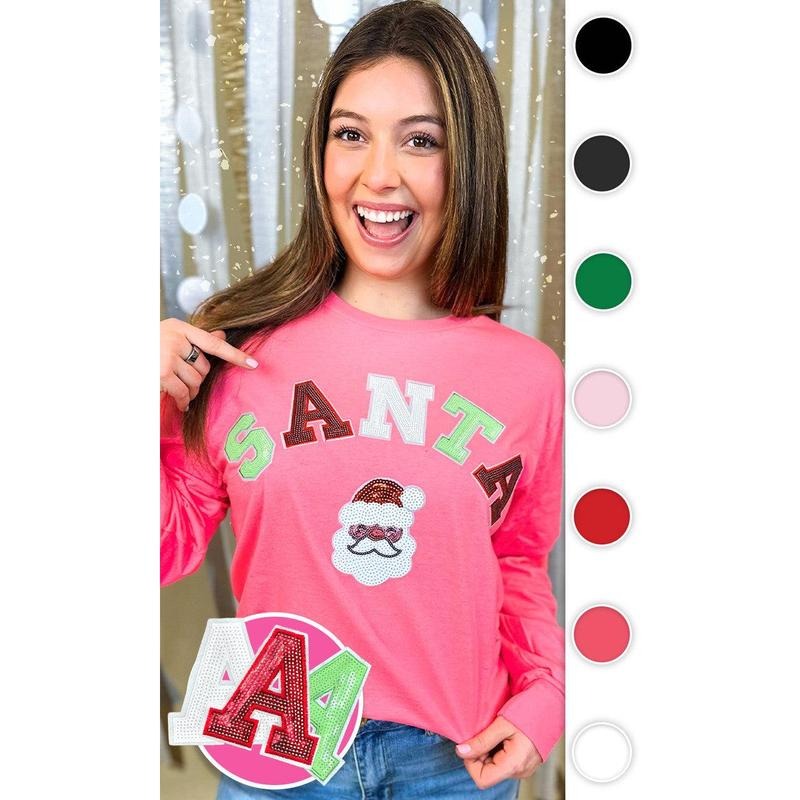 Santa Sequin Graphic Long Sleeve T-Shirt Hoodie, Sweatshirt | GrindPrints.com