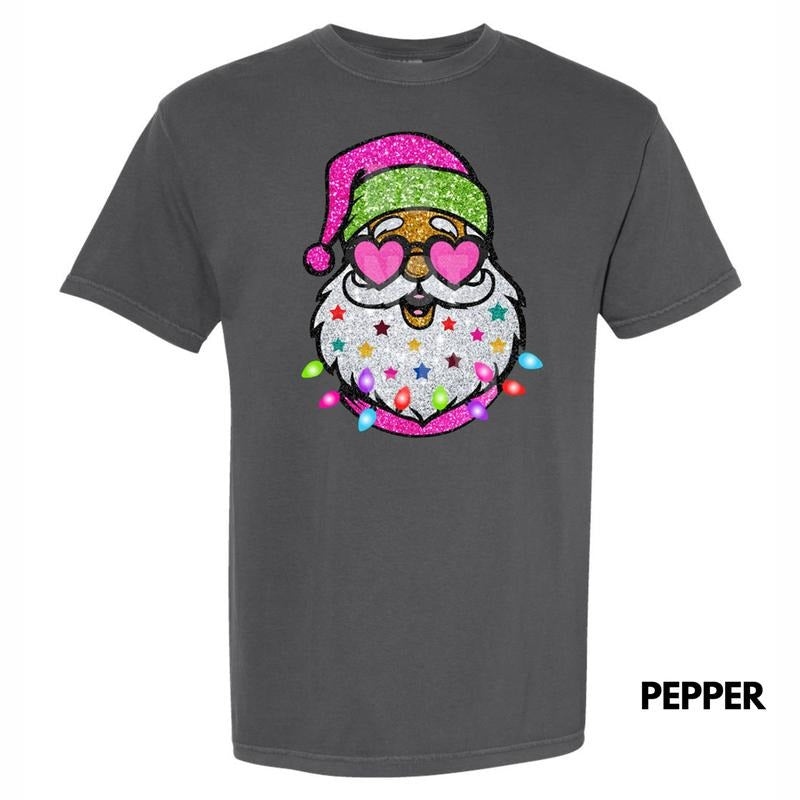 Santa With Sunnies FAKE Sequins Comfort Colors T-Shirt Hoodie, Sweatshirt | GrindPrints.com