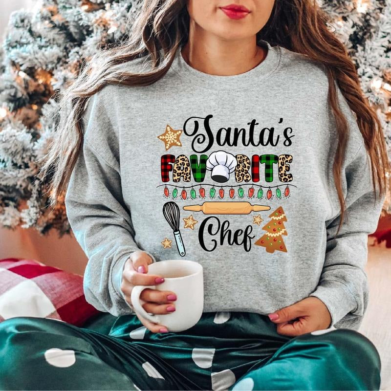 Santa's Favorite Chef Sweatshirt, Christmas Chef Sweater, Chef Winter Holiday Hoodie, Foodie Gift Sweatshirt, Unisex...