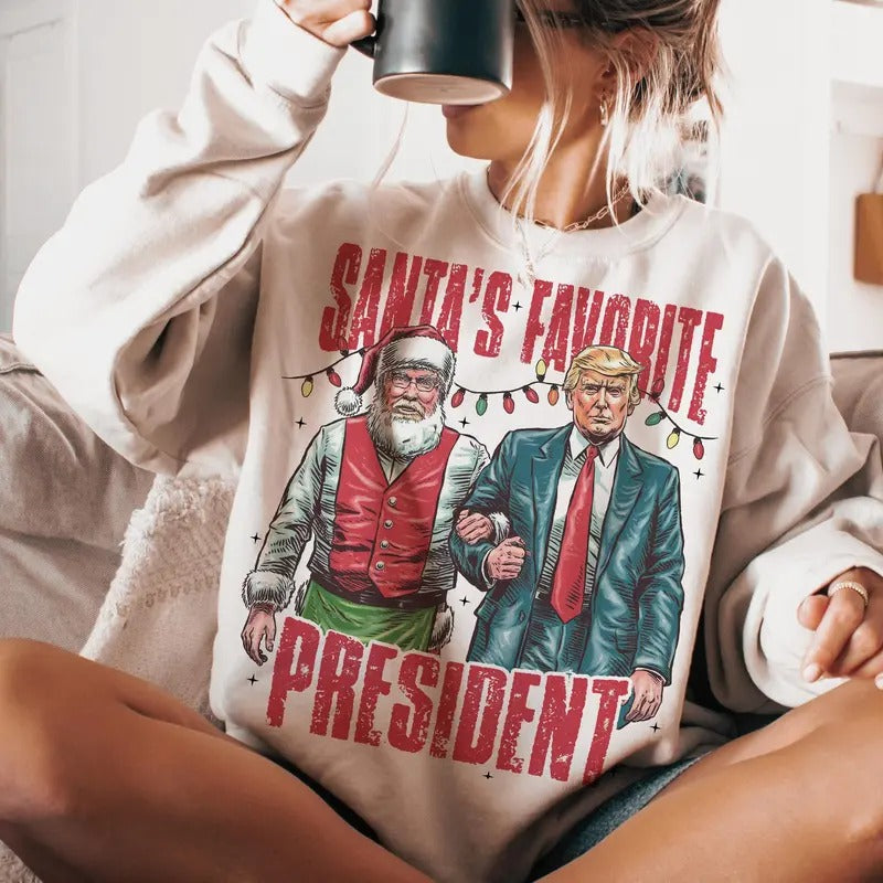 Santa's Favorite President Shirt, File - Humorous Trump Christmas T-Shirt Casual Comfort Hoodie, Sweatshirt | GrindPrints.com