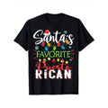 Santa's Favorite Puerto Rican Xmas Light Santa Hat Christmas T-Shirt, Black, 100% Cotton, Gift for Men Dad Friends,...