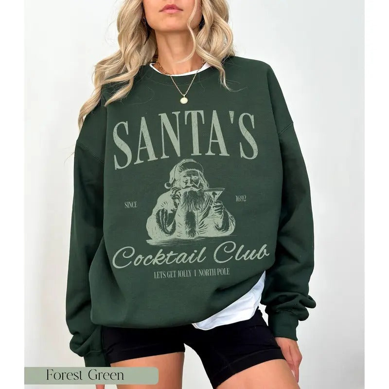 Santas Cocktail Club Christmas Sweatshirt Funny Christmas Sweater Espresso Martini Dirty Martini Christmas Crewneck...