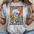 Sarcastic Fresh Sarcasm Served Daily Skull Graphic Tee Funny Skeleton Tshirt Skeleton Hippie Casual Top Womens Unisex...