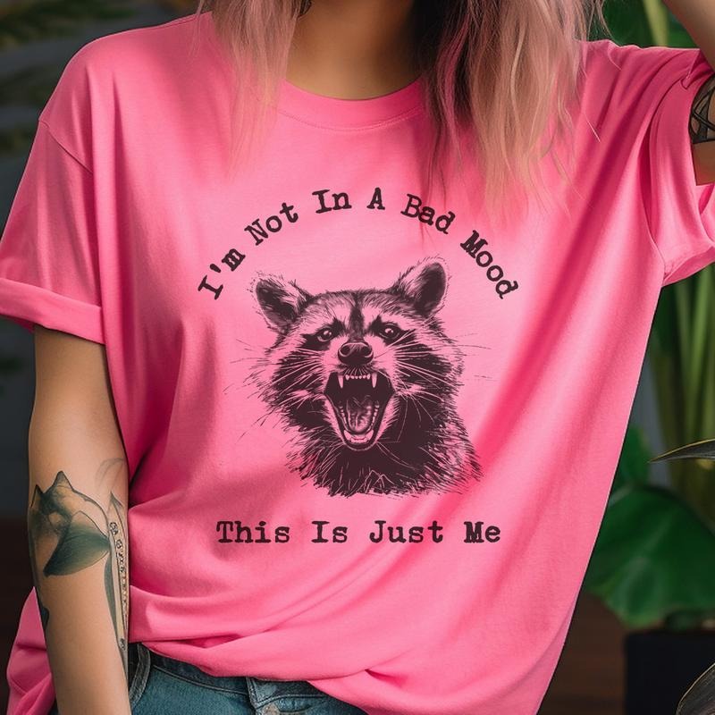Sarcastic Racoon Graphic Tee I'm Not In a Bad Mood Feral Tshirt Funny Mental Health Top Casual Unisex Shirt Hoodie,...