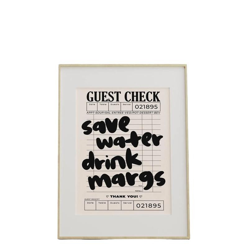 Save Water Drink Margs Bar Cart Art, Trendy Neutral Wall Art, Preppy Wall Art Dorm Decor, Gifts For Sister Women Bedroom...