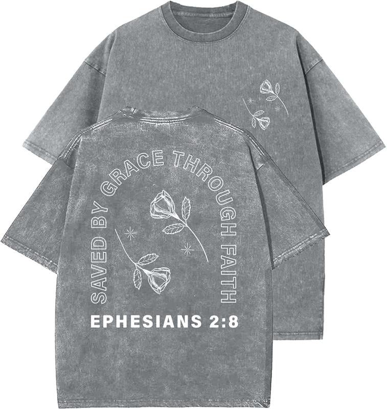 Saved By Grace Through Faith Unisex Washed T-Shirt, Christian Tshirts, Vintage 90s Graphic Tee, Gift Top Womenswear...