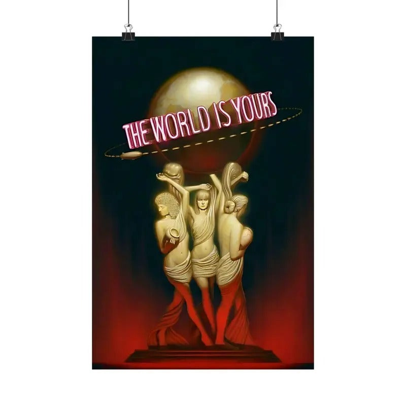 Scarface the World Is Yours Globe Statue Print Premium Poster Wall Art T-Shirts, Hoodie, Sweatshirt | GrindPrints.com