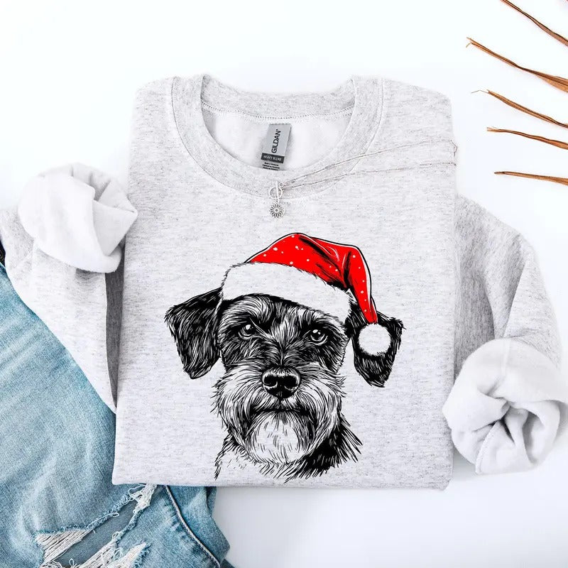 Schnauzer, Santa, Dog, Christmas, Dog Lover, Pet Sweatshirt, Crew Neck, Women's, Crewneck T-Shirts, Hoodie | GrindPrints.com