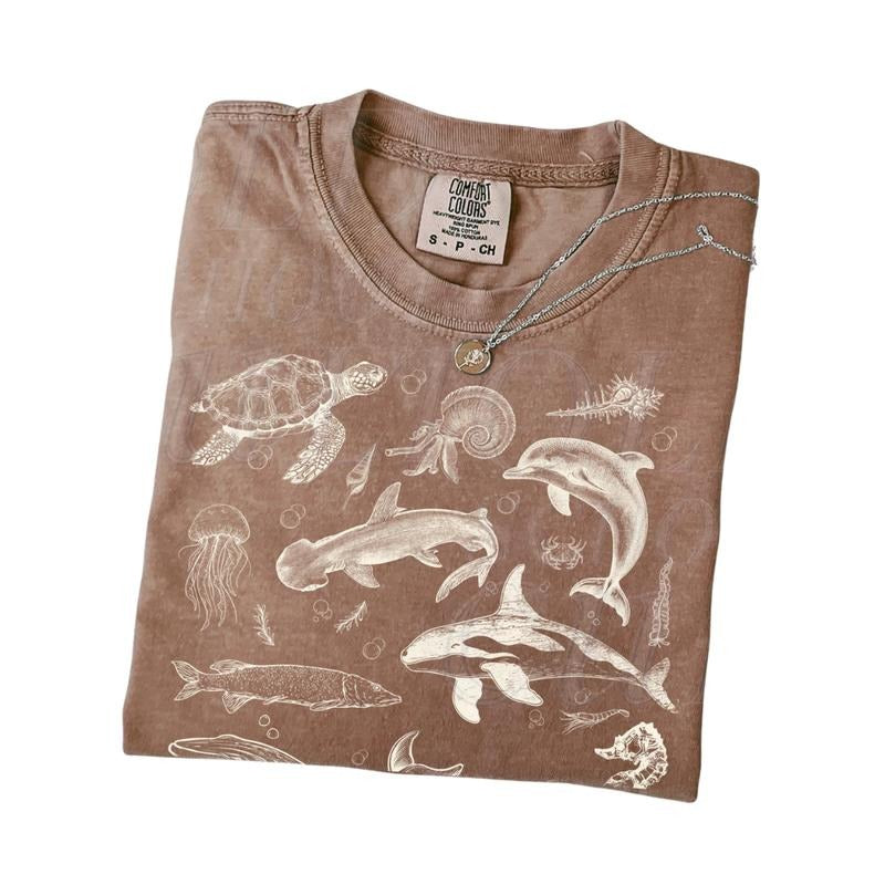 Sea Animals 90s Vintage Style T-Shirt, Retro Comfort Colors Y2k Ocean Shirt, Sealife, Whale, Orca, Turtle, Dolphin,...