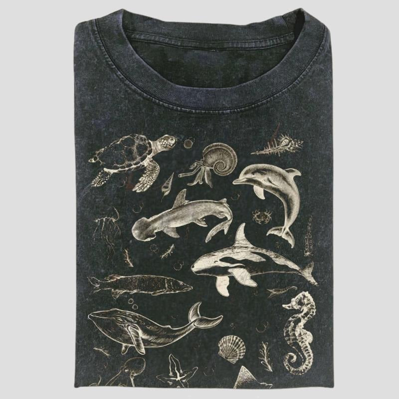 Sea Animals 90s Vintage Style Tshirt, Retro Y2k Ocean Shirt, Sealife, Whale, Orca, Turtle, Dolphin Shit, Unisex Adult Tee...