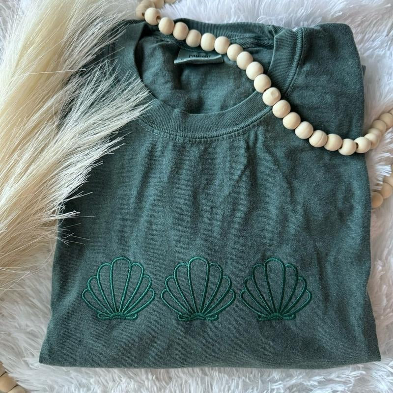 Seashell Embroidered Shirt, Embroidered Tshirt, Summer Tshirt, Embroidered Summer Tshirt Hoodie, Sweatshirt | GrindPrints.com