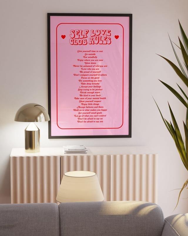 Self Love Club Print, Preppy Room Decor, Pink Daily Affirmation, Dorm Decor, Motivational Quote, Y2k Room Decor, Poster...