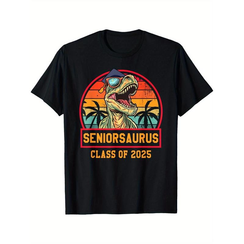 Seniorsaurus Class of 2025 Senior Funny Seniors 2025 T-Shirt Men's T-shirt Funny pattern, Casual and comfortable round...
