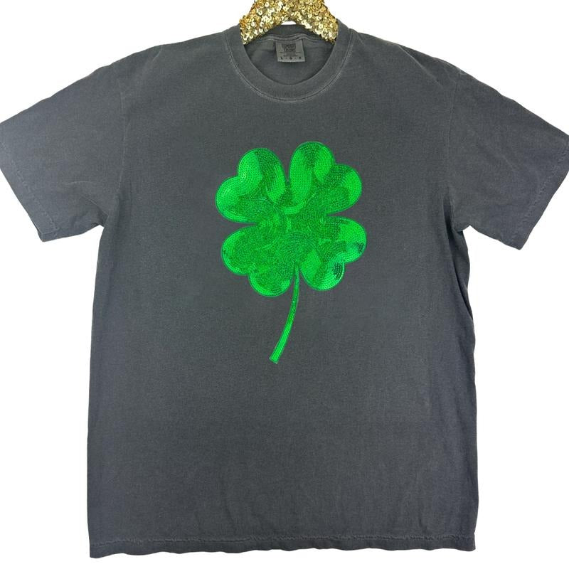 Sequin Shamrock Patch Comfort Colors T-Shirt Hoodie, Sweatshirt | GrindPrints.com