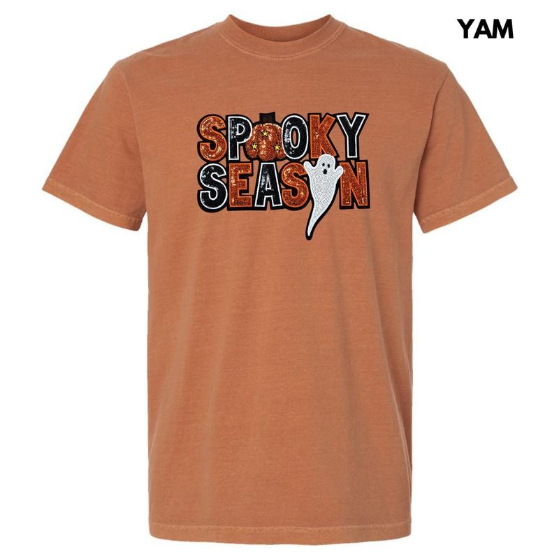 Sequin Spooky Season Patch Comfort Colors T-Shirt Hoodie, Sweatshirt | GrindPrints.com