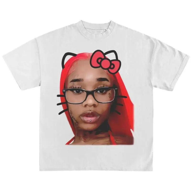 Sexyyy Red shirt Kitty Cute Shirt Cotton Fabric Hoodie, Sweatshirt | GrindPrints.com