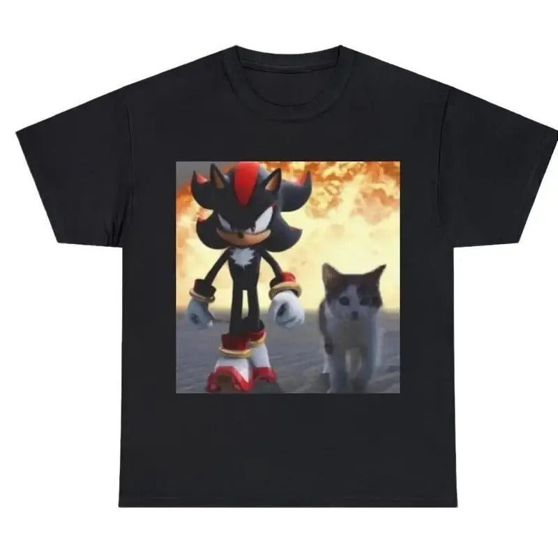 Shadow The Hedgehog & Cat T-shirt, Hedgehog,Meme,unisex shirt, Gift, sega, feline, Fashion Cotton, Full Colors, Full...