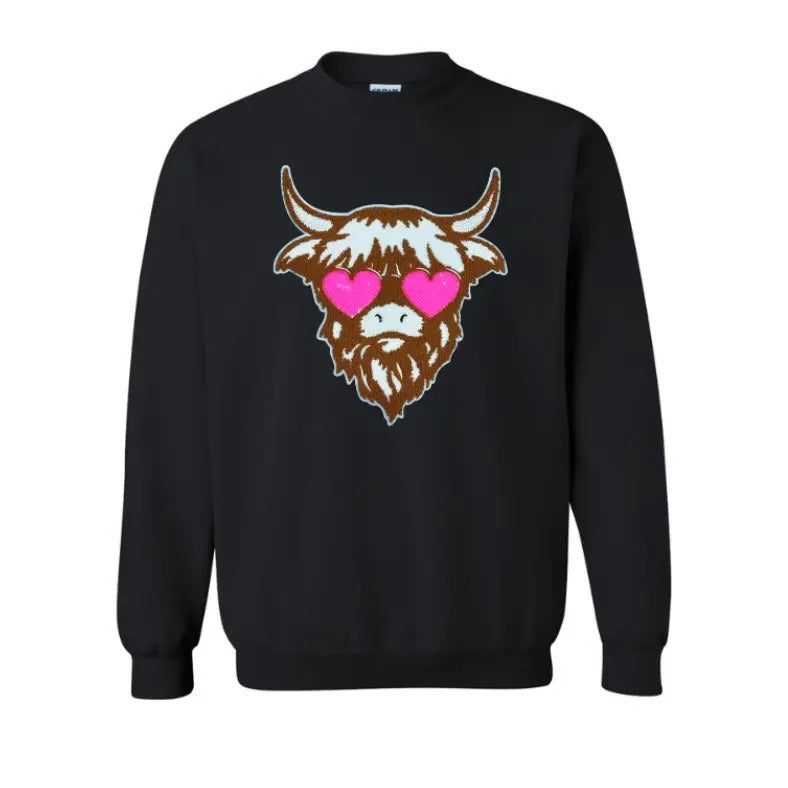 Shaggy Heifer Chenille Patch Sweatshirt -- BLACK T-Shirts, Hoodie | GrindPrints.com