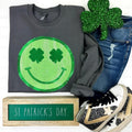 Shamrock Happy Face Patch Gildan Sweatshirt -- CHARCOAL T-Shirts, Hoodie | GrindPrints.com