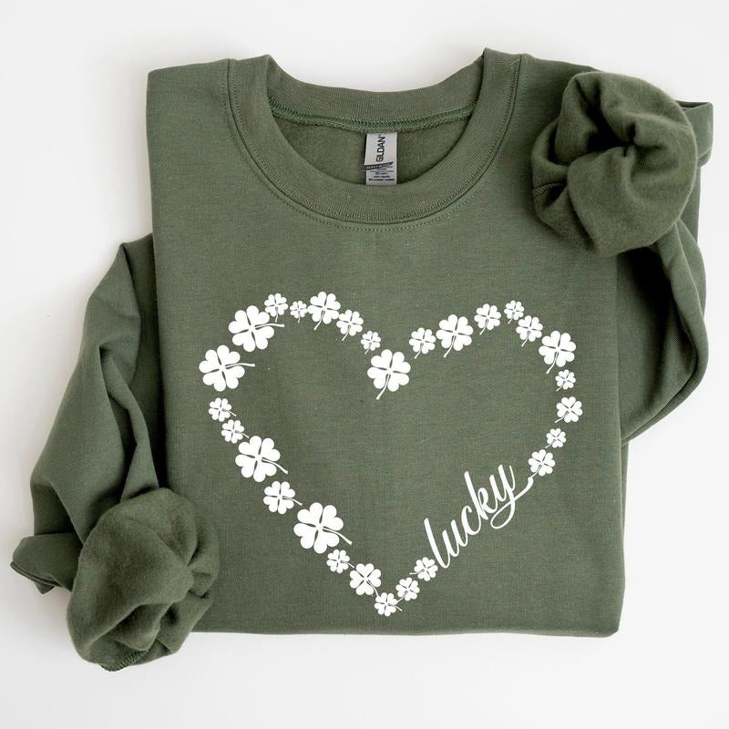 Shamrock Heart, Lucky, St Patrick's Day Sweatshirt T-Shirts, Hoodie | GrindPrints.com