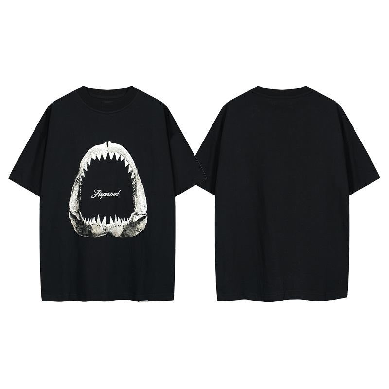 Shark Head Round Neck Pullover Loose Short Sleeve T-Shirt Hoodie, Sweatshirt | GrindPrints.com