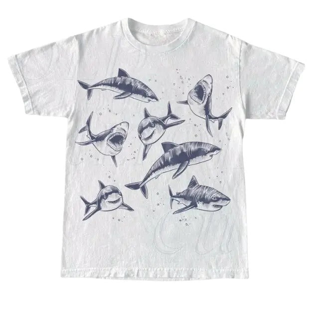 Sharks Vintage Tattoo Style T-Shirt, Shark Ocean Graphic T-shirt, Vintage Sea Life Unisex Adult Graphic Tee, Ocean Sea...