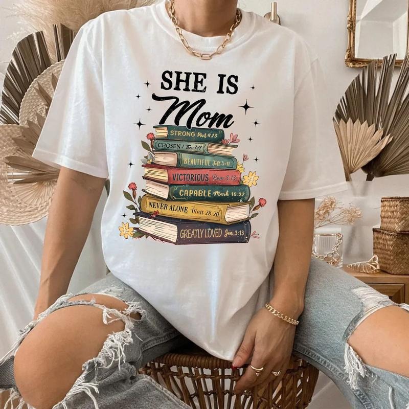 She Is Mom Book Tshirt, Bible Mama Book, Mama Mom Mental Health Tshirt, Mother's Day Tshirt, Mother Bible Verse Mom,...