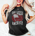 She Loves Jesus and America Too, Cute Patriotic Shirt, Graphic Tee, Graphic Sweatshirt, 4th of July Shirt, Cute Fourth of...