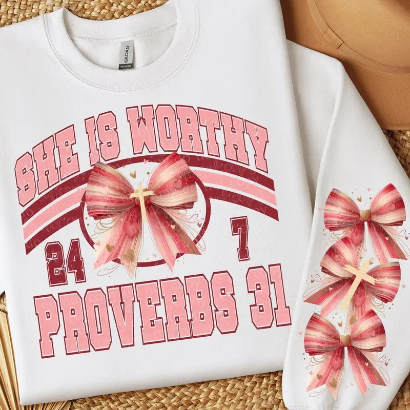 She is Worthy & Matching Sleeve DTF Transfers - THIS IS NOT A SHIRT Hoodie, Sweatshirt | GrindPrints.com