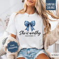 She is Worthy Shirt Comfort Colors, Christian Coquette Bow Tee, Trendy Women's Tshirt Hoodie, Sweatshirt | GrindPrints.com