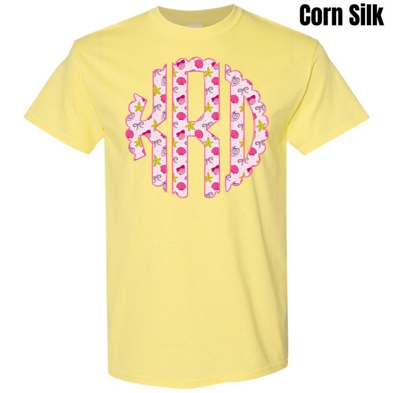 Shells & Bows Monogram Gildan Short Sleeve T-Shirt 'NLB' Hoodie, Sweatshirt | GrindPrints.com