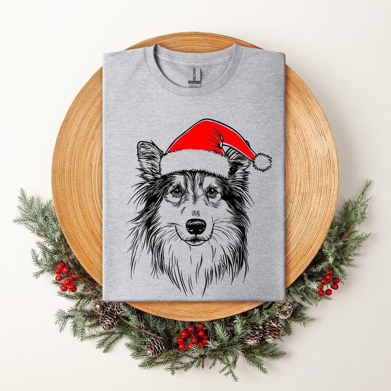 Sheltie, Shetland Sheepdog, Santa, Dog, Christmas, Dog Lover, Pet T-Shirt, Soft Style Tee, Women's Graphic Tshirt Hoodie,...