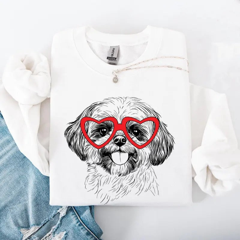 Shih Tzu, Pet, Dog Breed, Valentine's Sweatshirt, Crew Neck, Women's, Crewneck, Valentine's Day, Love, Heart, Cupid...
