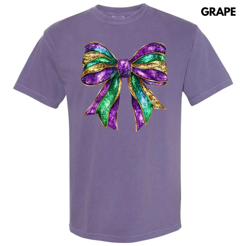 Shimmer Mardi Gras Bow Comfort Colors T-Shirt Hoodie, Sweatshirt | GrindPrints.com