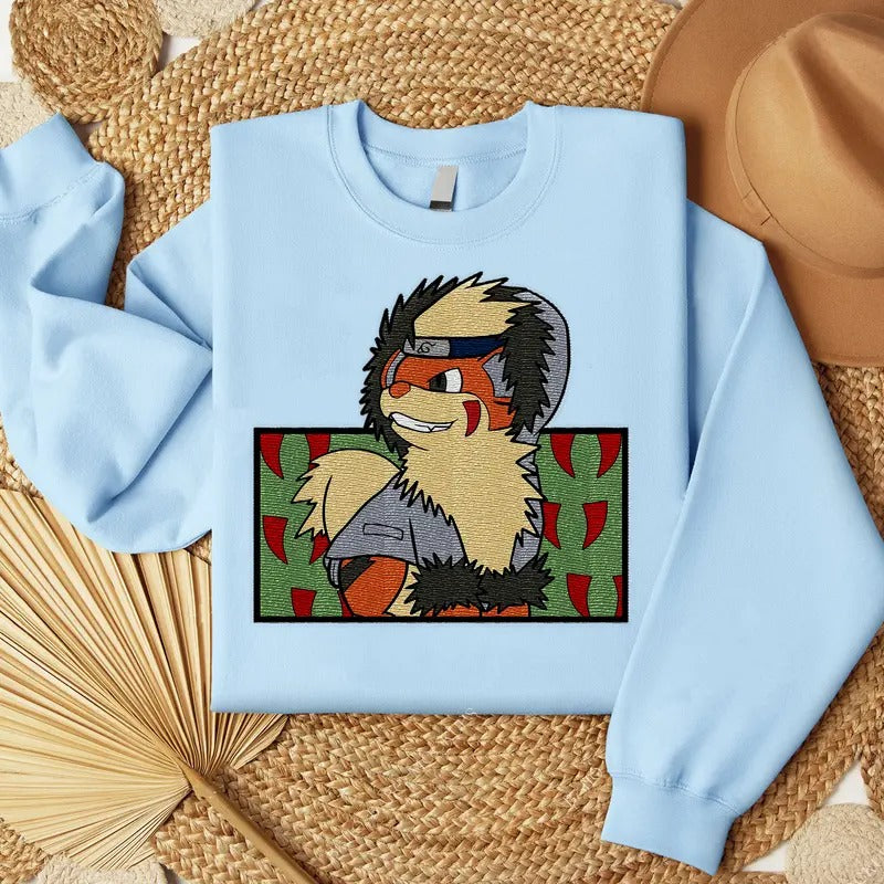 Shinobi Arcanine Kiba Embroidered Sweatshirt, Konoha Embroidered Shirt, Anime Embroidered Shirt Hoodie | GrindPrints.com
