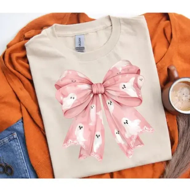 Short Sleeve Halloween Ghosts Bow T-Shirts, Hoodie, Sweatshirt