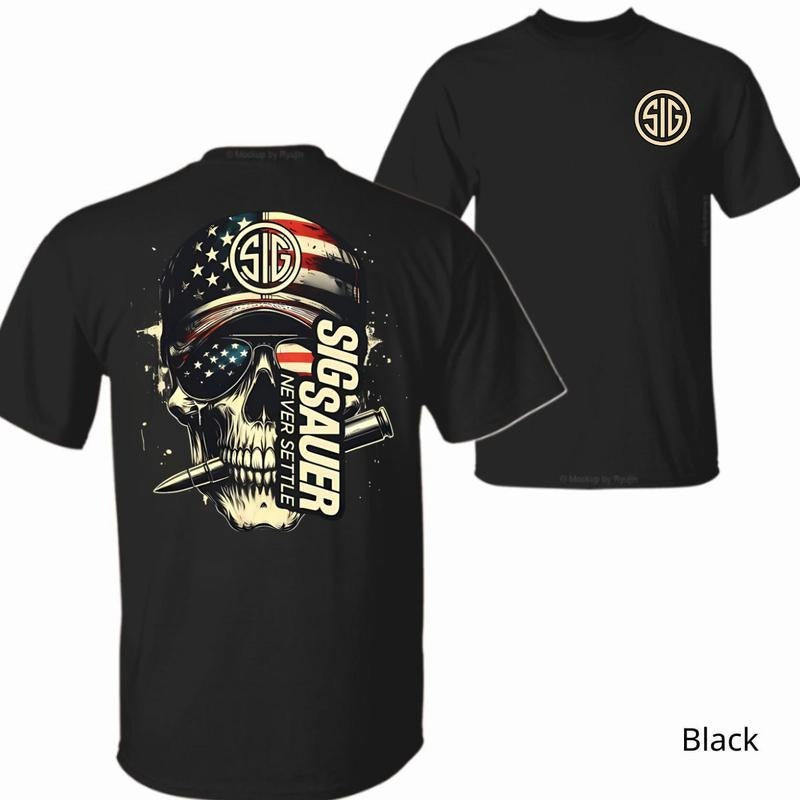 Sig Sauer Shirt  Skull  Bullet Design USA Flag Shirt Sweatshirt Hoodie, All Seasons Outfit | GrindPrints.com