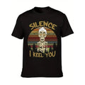 Silence I Keel You Graphic Print Black Crew Neck T-Shirt for Men - Comfortable Casual Wear with Short Sleeves and Round...