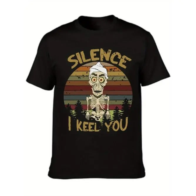 Silence I Keel You Graphic Print Black Crew Neck T-Shirt for Men - Comfortable Casual Wear with Short Sleeves and Round...