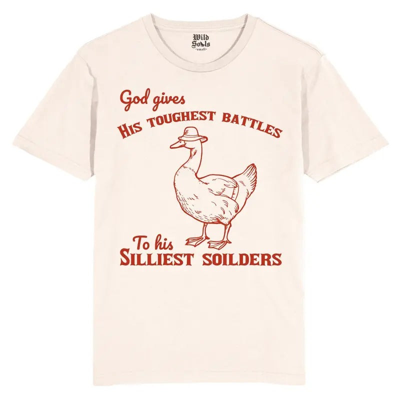 Silly Duck, Silly soldiers, does he , T Shirt, Funny, Raccoon, Meme, Cartoon Tee Shirt, Retro Tee, Fun Gift, for her,...