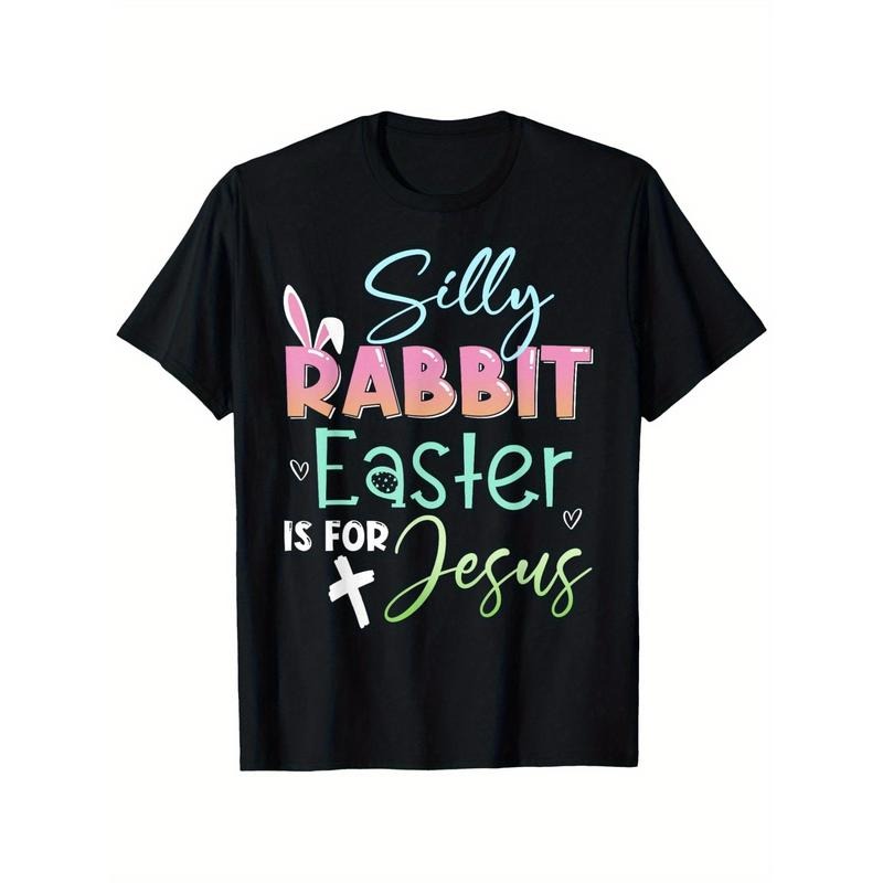 Silly Rabbit Easter Is Jesus" Black Cotton Casual Crew Neck Colorful Cross & Heart Ideal Family Friends Easter Carnival St. Patrick'S Day Festive Made Usa T-Shirts, Hoodie, Sweatshirt