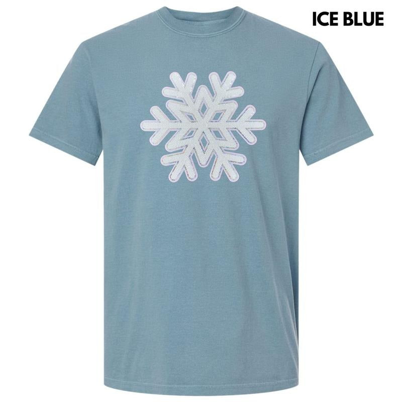 Silver & White Snowflake Sequin Patch Comfort Colors T-Shirt Hoodie, Sweatshirt | GrindPrints.com