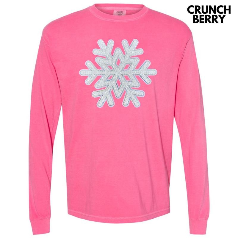 Silver & White Snowflake Sequin Patch Long Sleeve Comfort Colors T-Shirt Hoodie, Sweatshirt | GrindPrints.com
