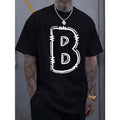 Simple and fashionable men's round neck short sleeved T-shirt with B-letter print, comfortable and breathable casual...