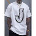 Simple and stylish J-letter printed men's round neck short sleeved T-shirt, comfortable and breathable casual sports top...